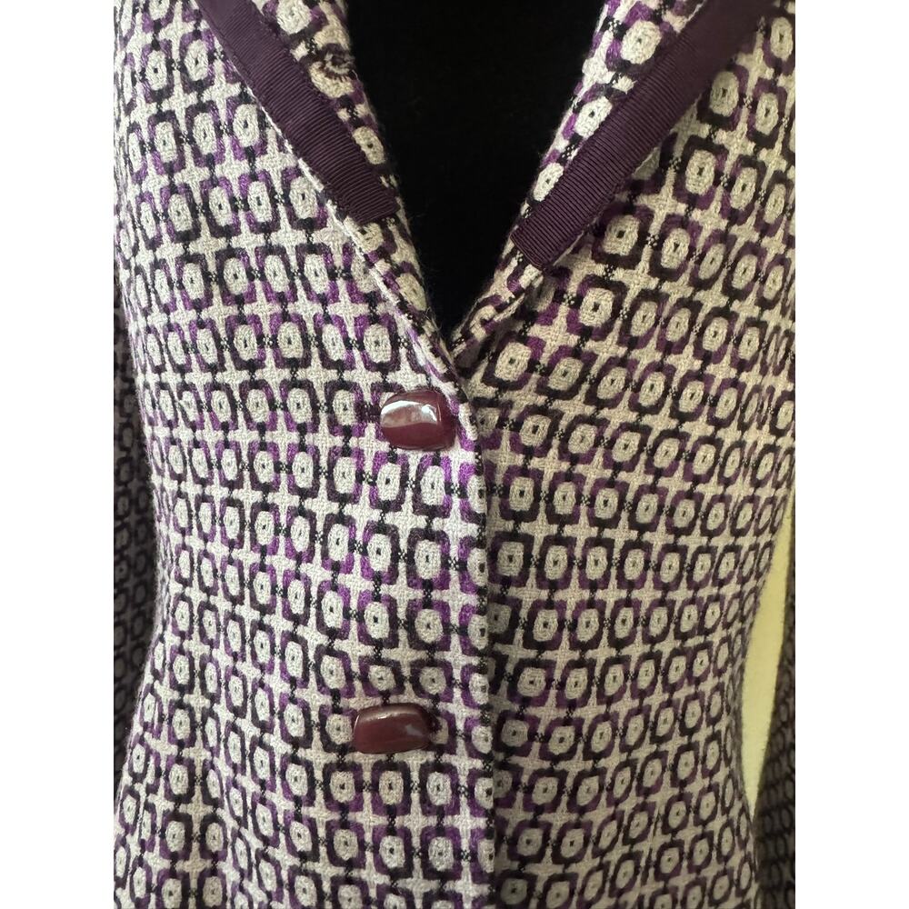 Vintage Sag Harbor Size 10 Purple Geometric Wool Blend Mod Blazer Jacket - Picture 2 of 9